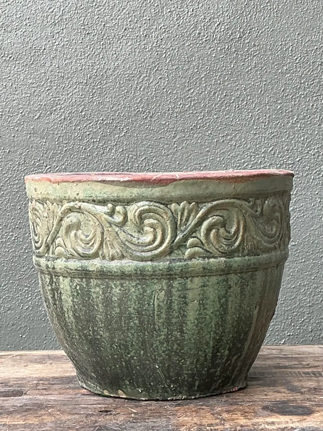 Vintage Glazed Ceramic Planter - Detail view