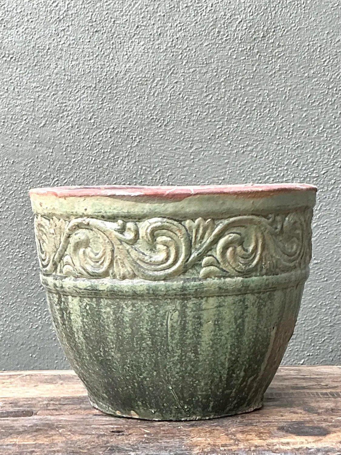 Vintage Glazed Ceramic Planter - Top view