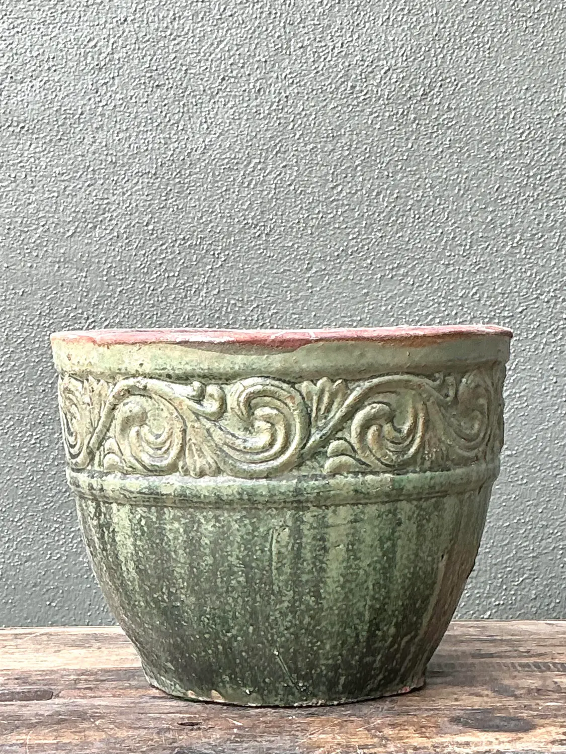 Vintage Glazed Ceramic Planter - Side view
