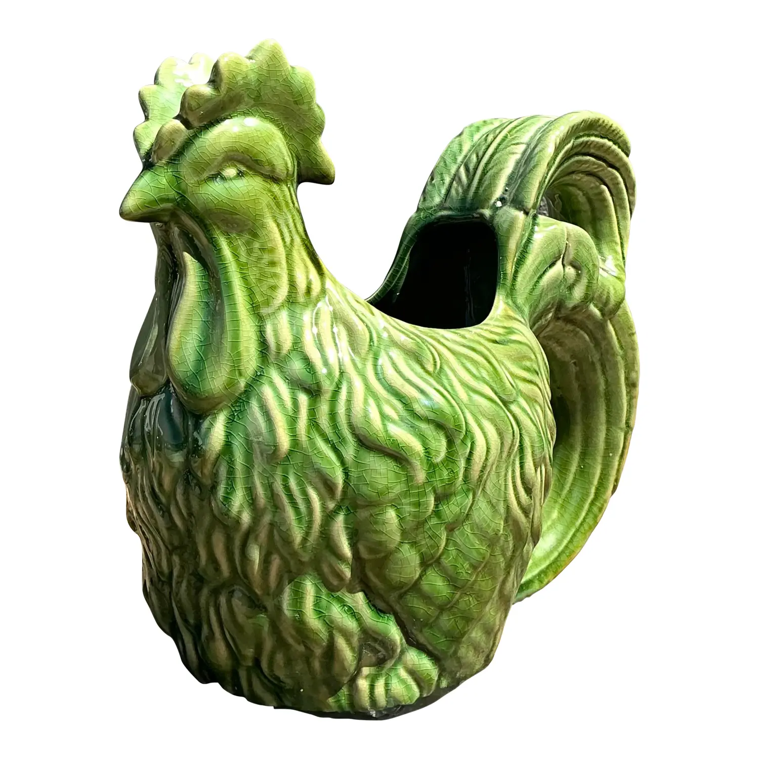 Vintage Glazed Ceramic Rooster Cache Pot