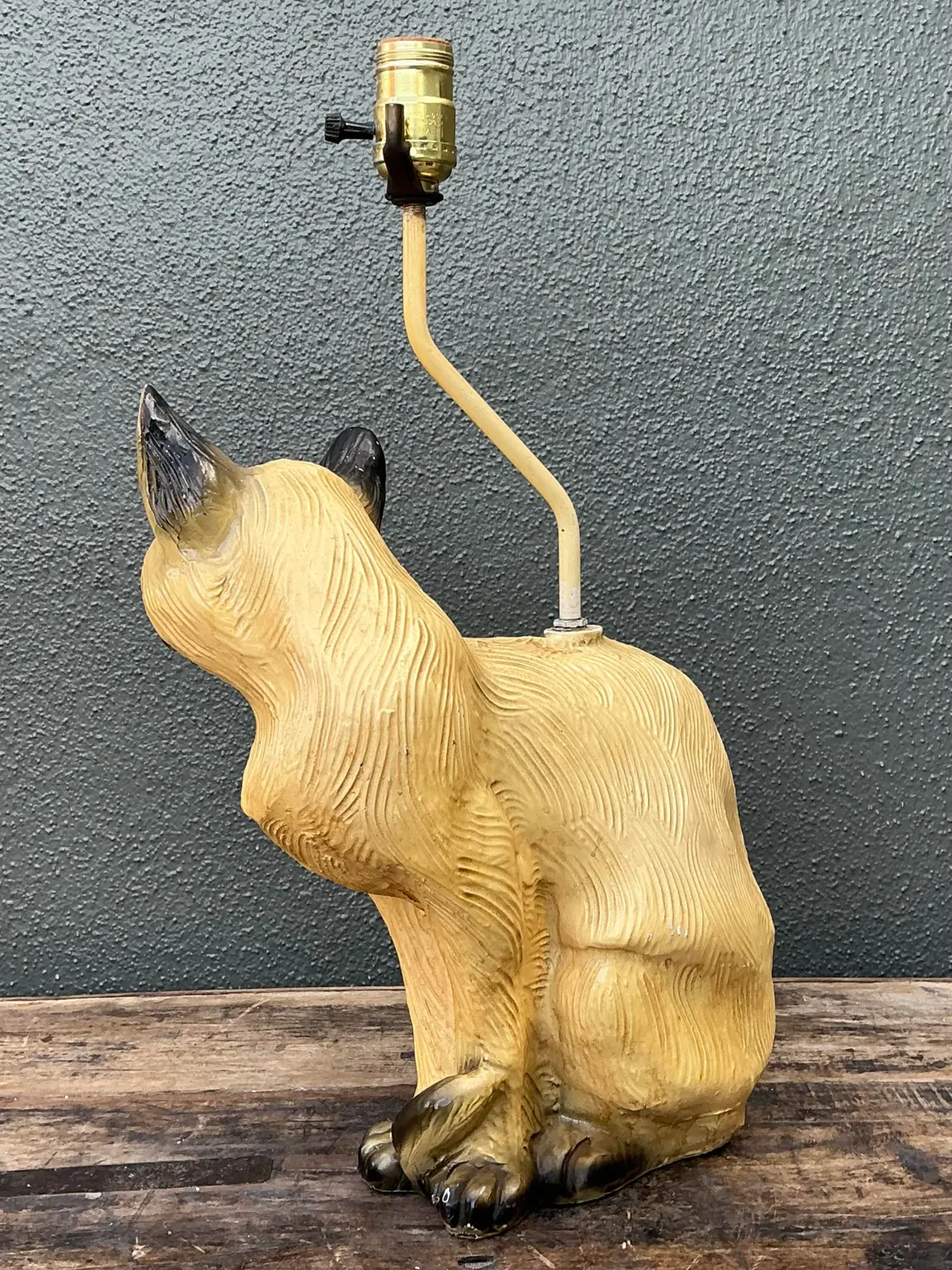 Vintage Glazed Ceramic Siamese Cat Lamp - Back view