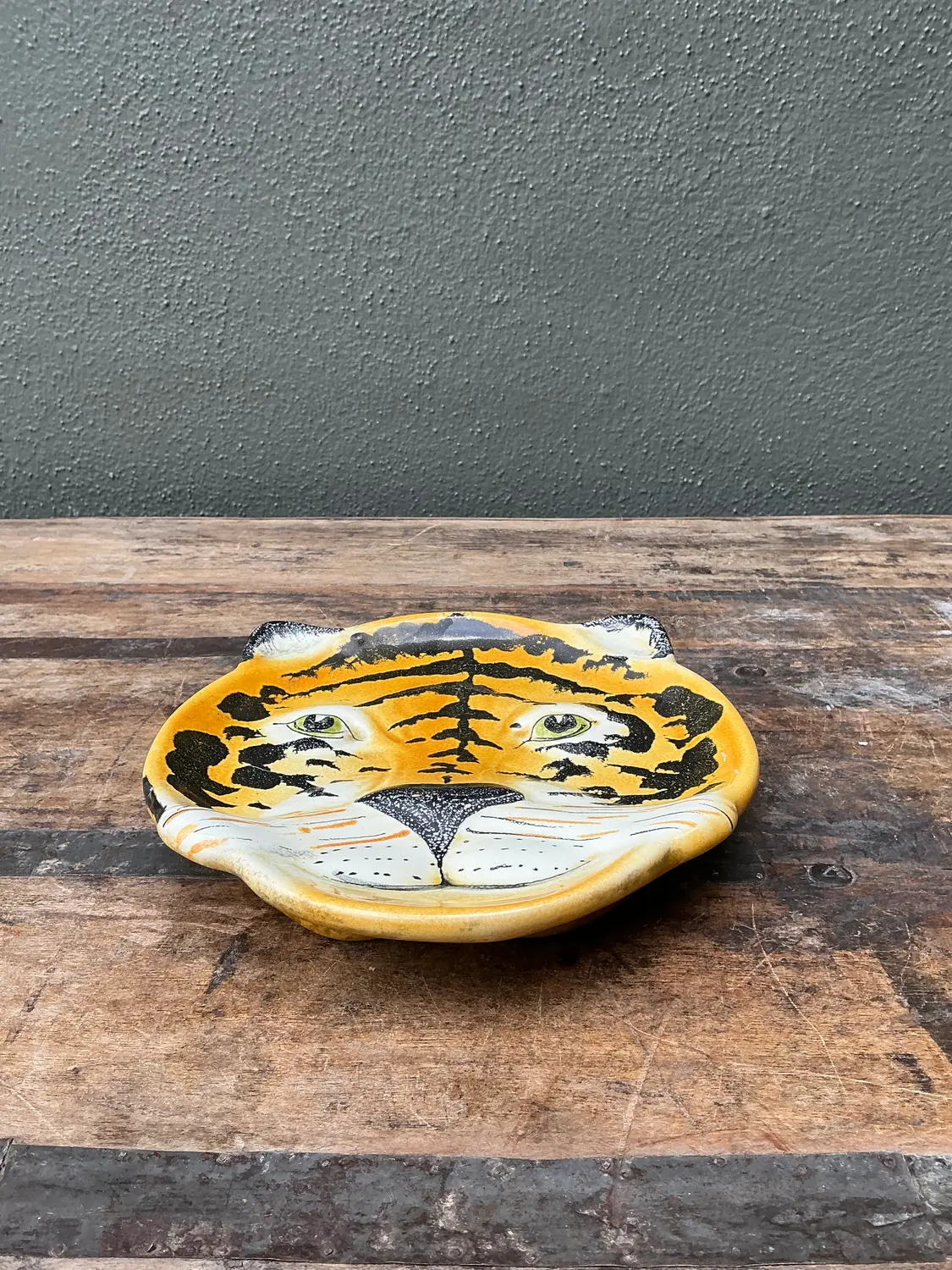 Vintage Glazed Ceramic Tiger Plate - Top view