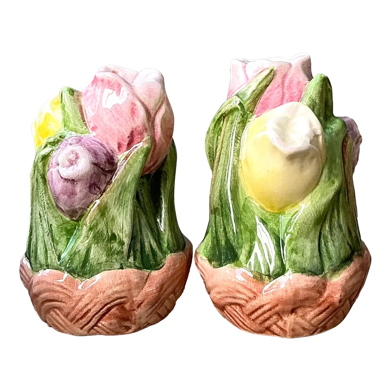 Vintage Glazed Ceramic Tulip Salt and Pepper