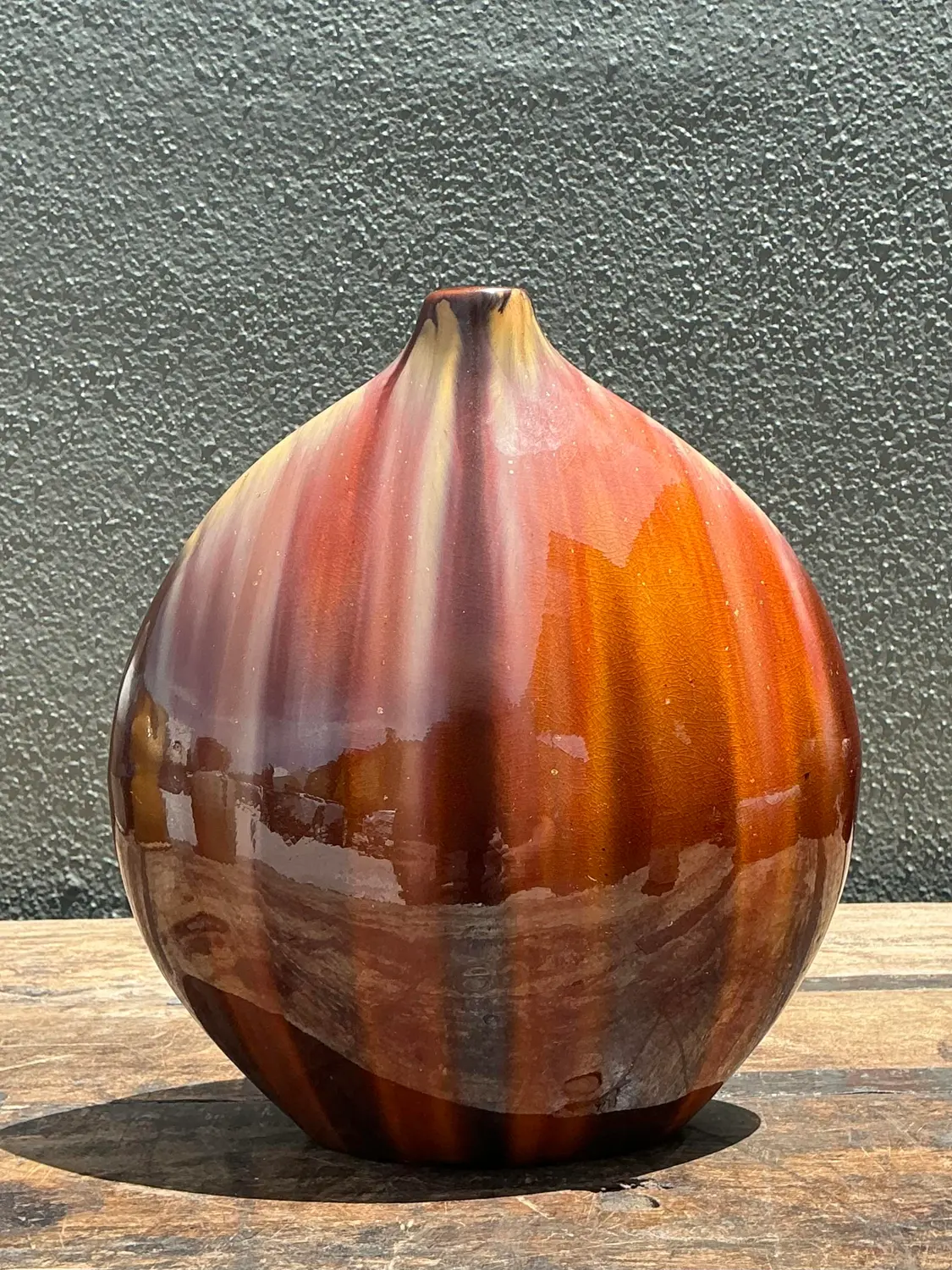 Vintage Glazed Ceramic Vase - Back view