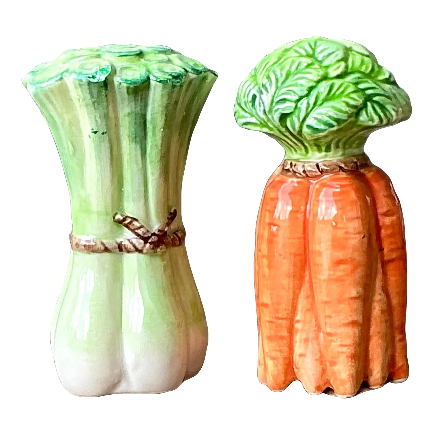 Vintage Glazed Ceramic Vegetables Salt and Pepper Shakers - Set of 2