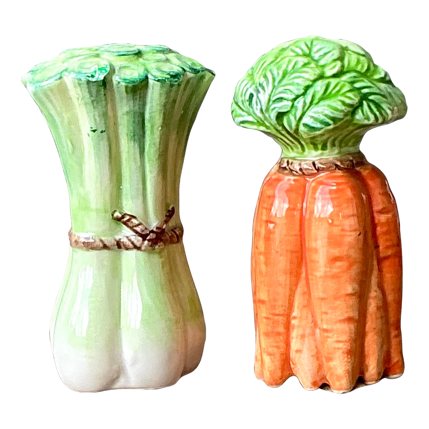Vintage Glazed Ceramic Vegetables Salt and Pepper Shakers - Set of 2 - Detail view