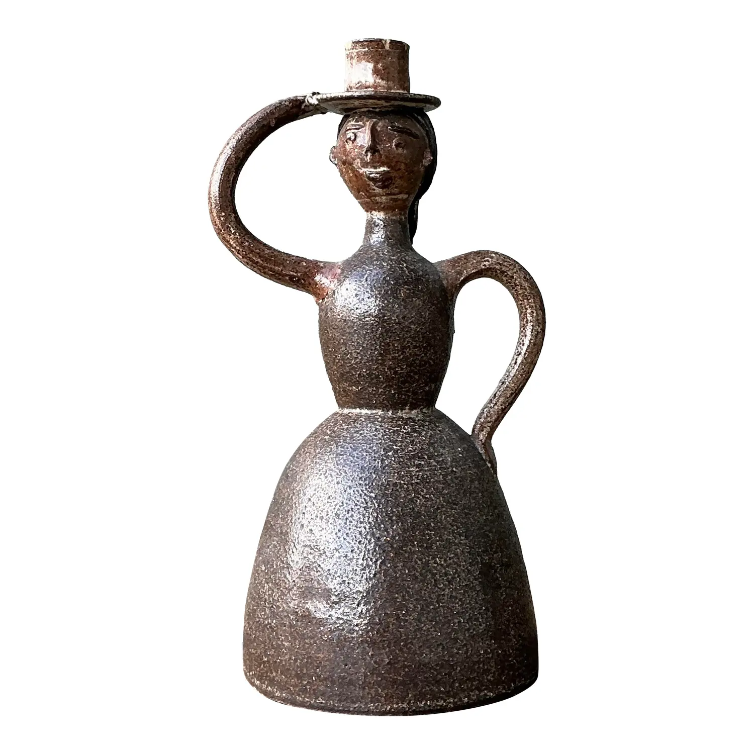 Vintage Glazed Terracotta Figure Candlestick