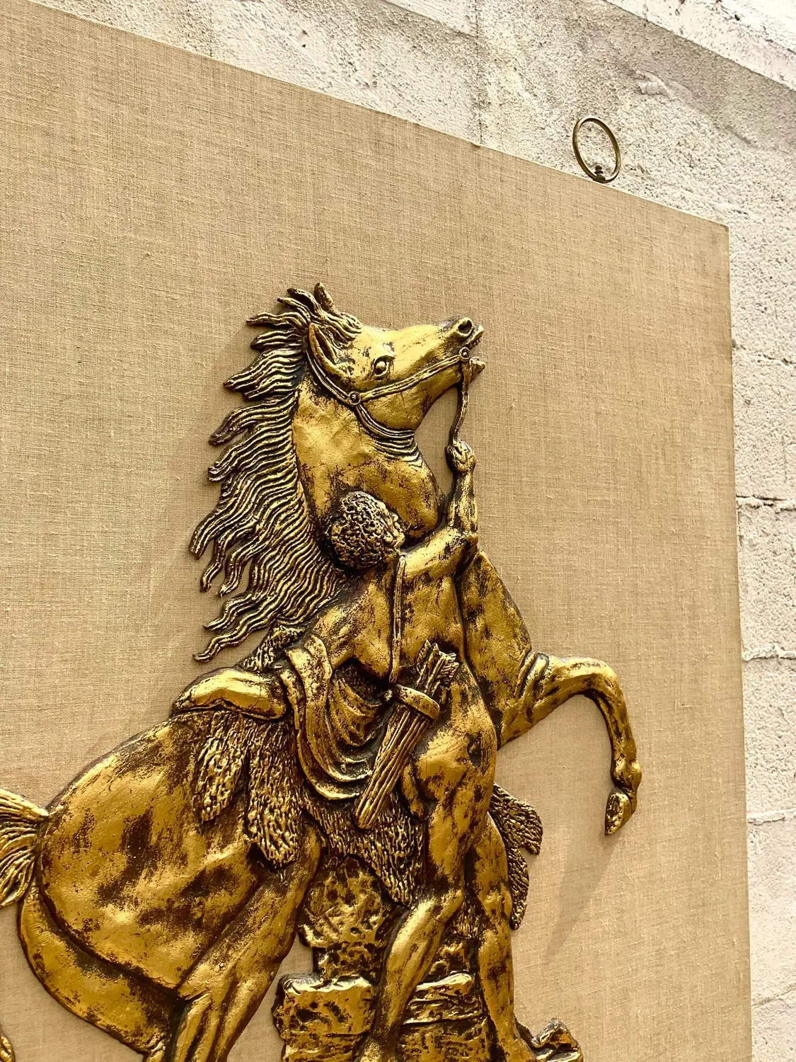 Vintage Grand Tour Gladiator and Horse Fiberglass Relief - Side view