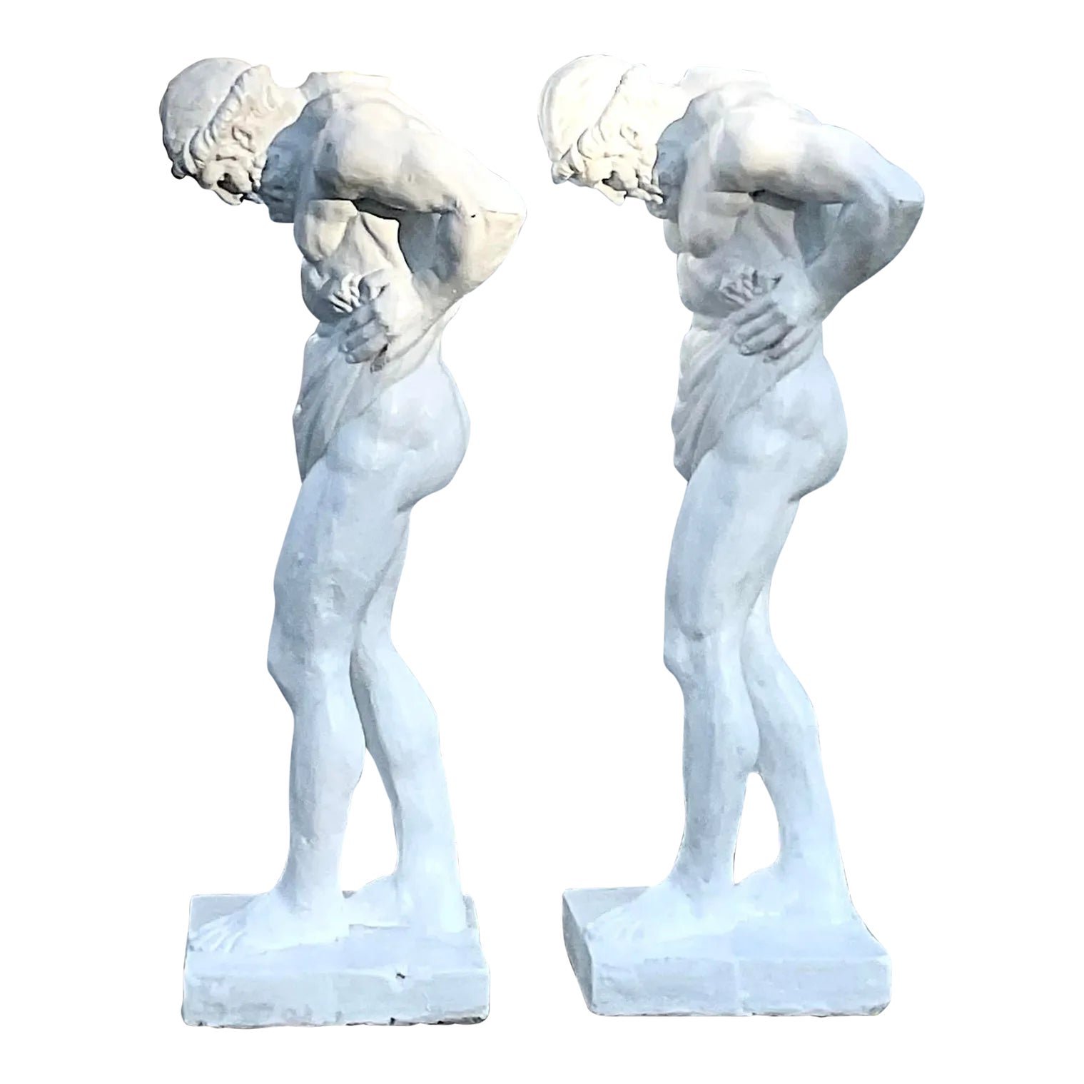 Vintage Grand Tour Painted Concrete Hercules Pedestal- a Pair