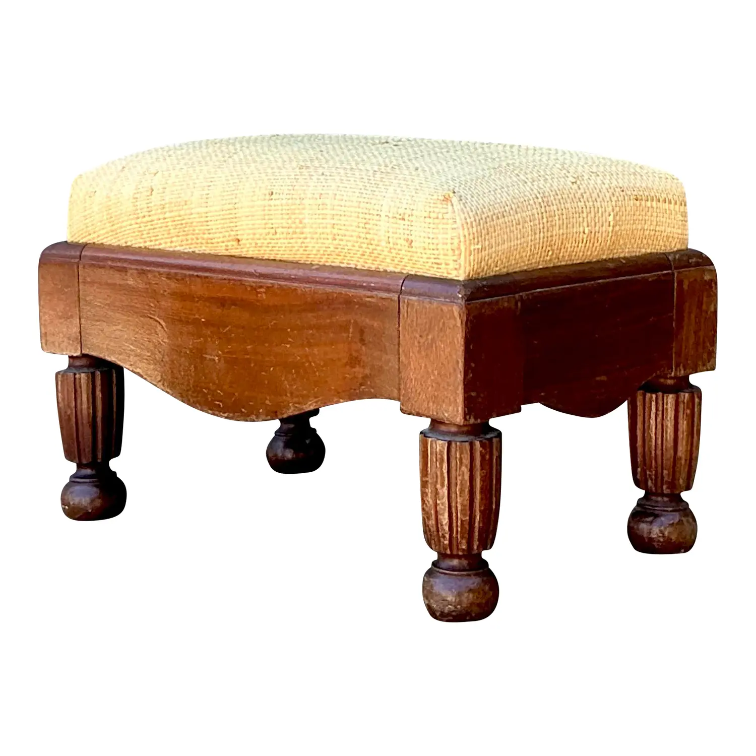 Vintage Grasscloth Footstool