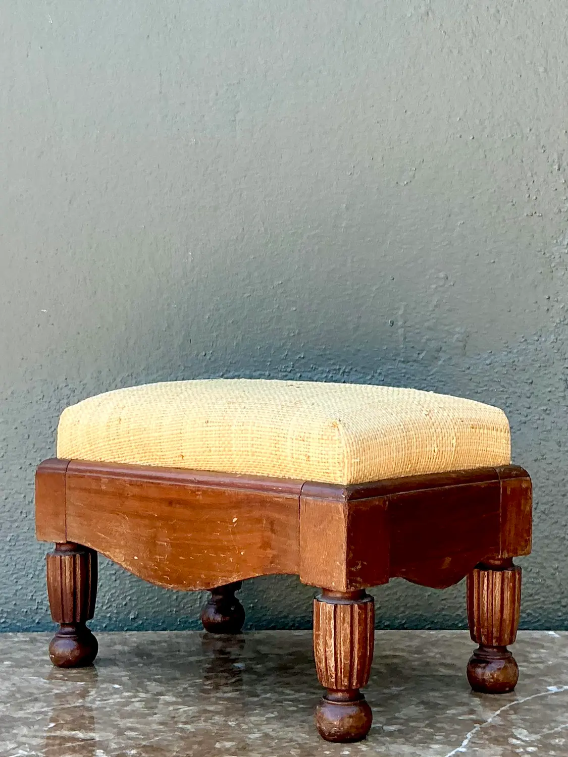 Vintage Grasscloth Footstool - Back view