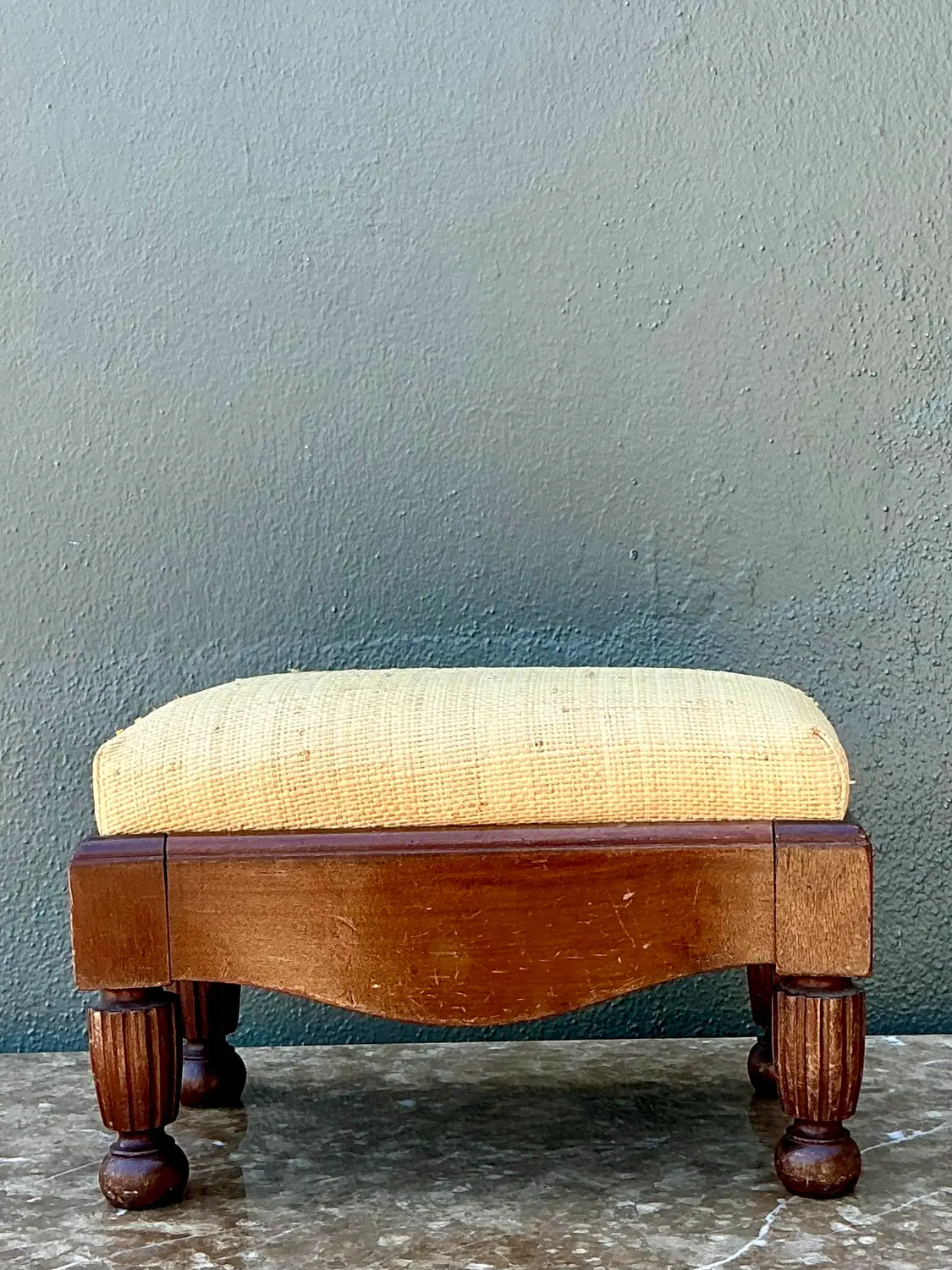 Vintage Grasscloth Footstool - Side view