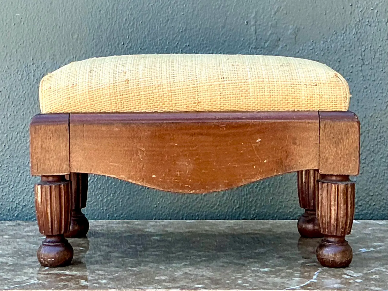 Vintage Grasscloth Footstool - Top view