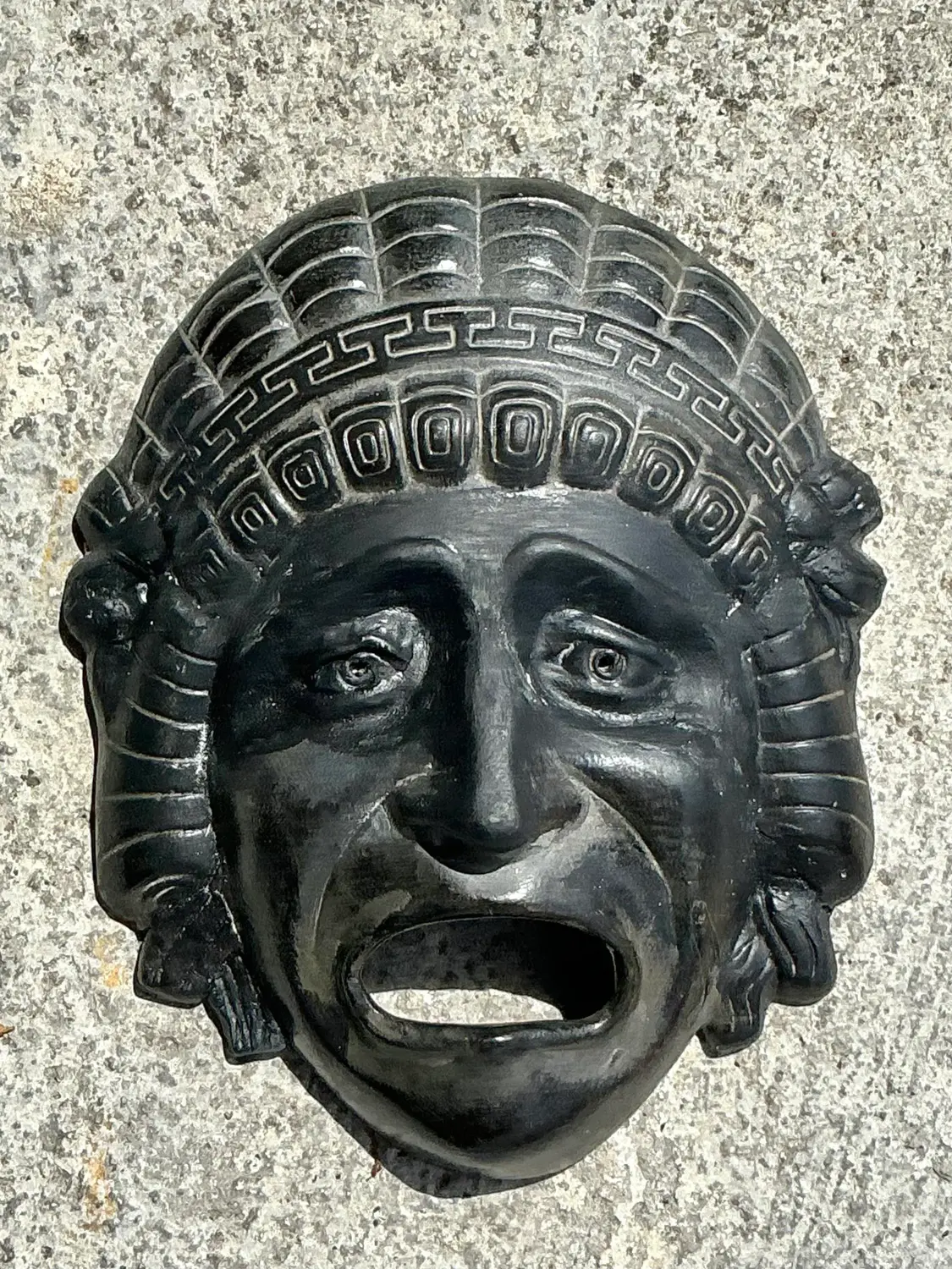 Vintage Greek Key TerraCotta Face Plaque - Side view