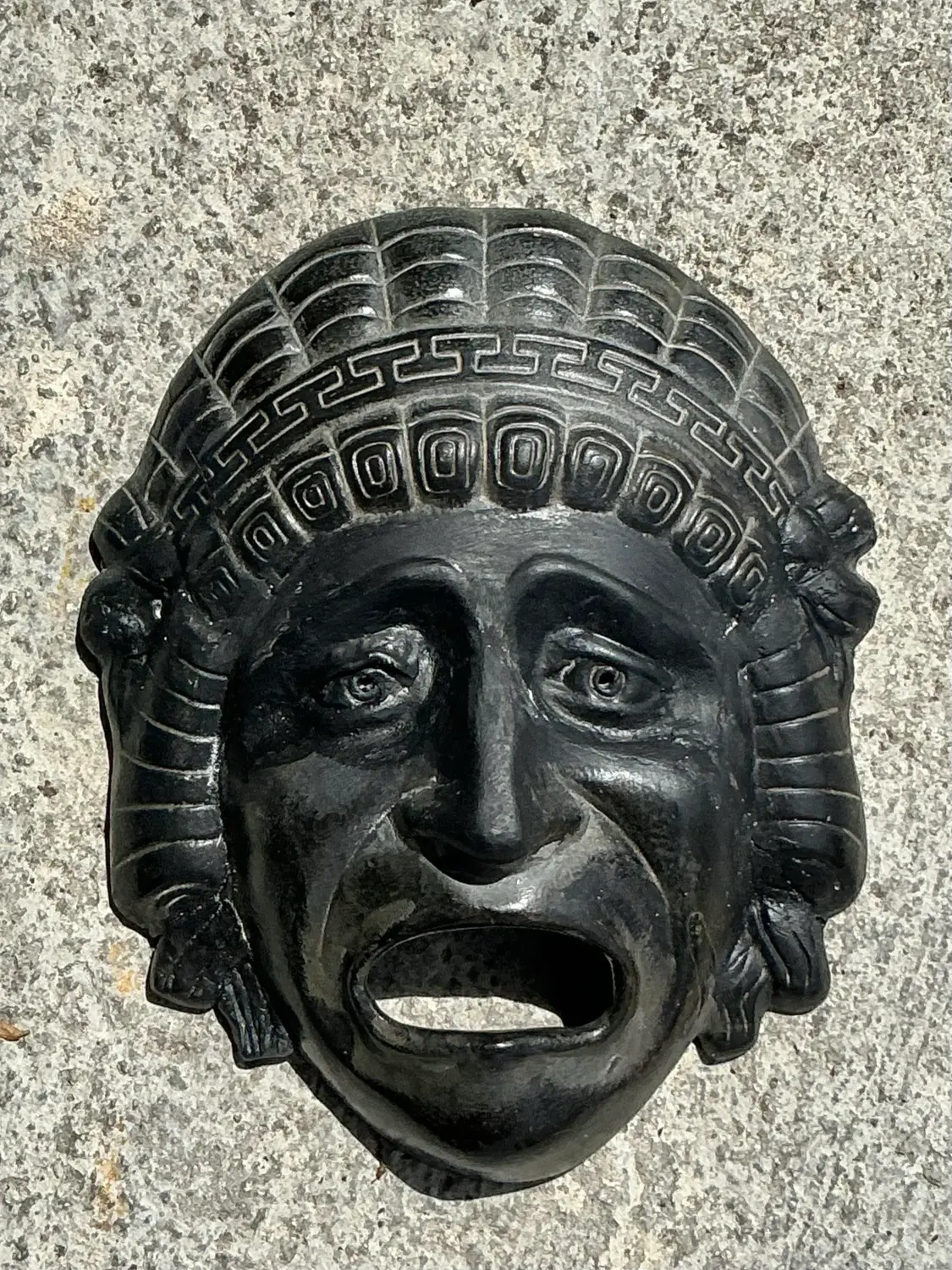 Vintage Greek Key TerraCotta Face Plaque - Top view
