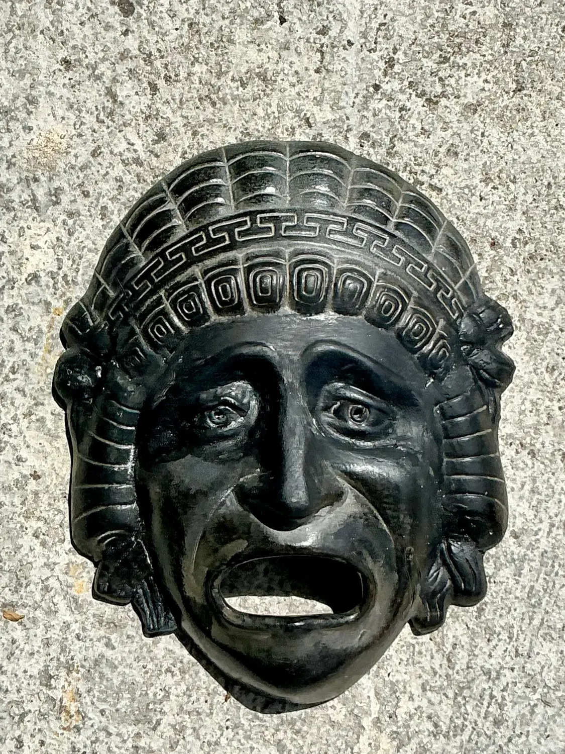 Vintage Greek Key TerraCotta Face Plaque - Back view
