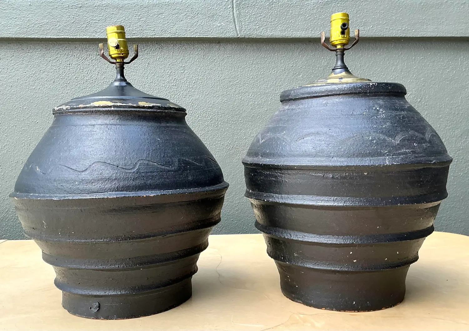 Vintage Greek Painted Terracotta Lamps - A Pair - Top view