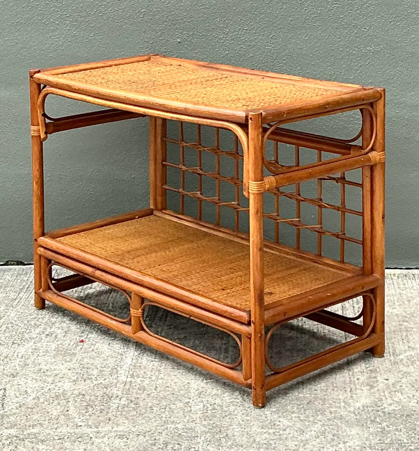 Vintage Grid Rattan Sideboard - Side view