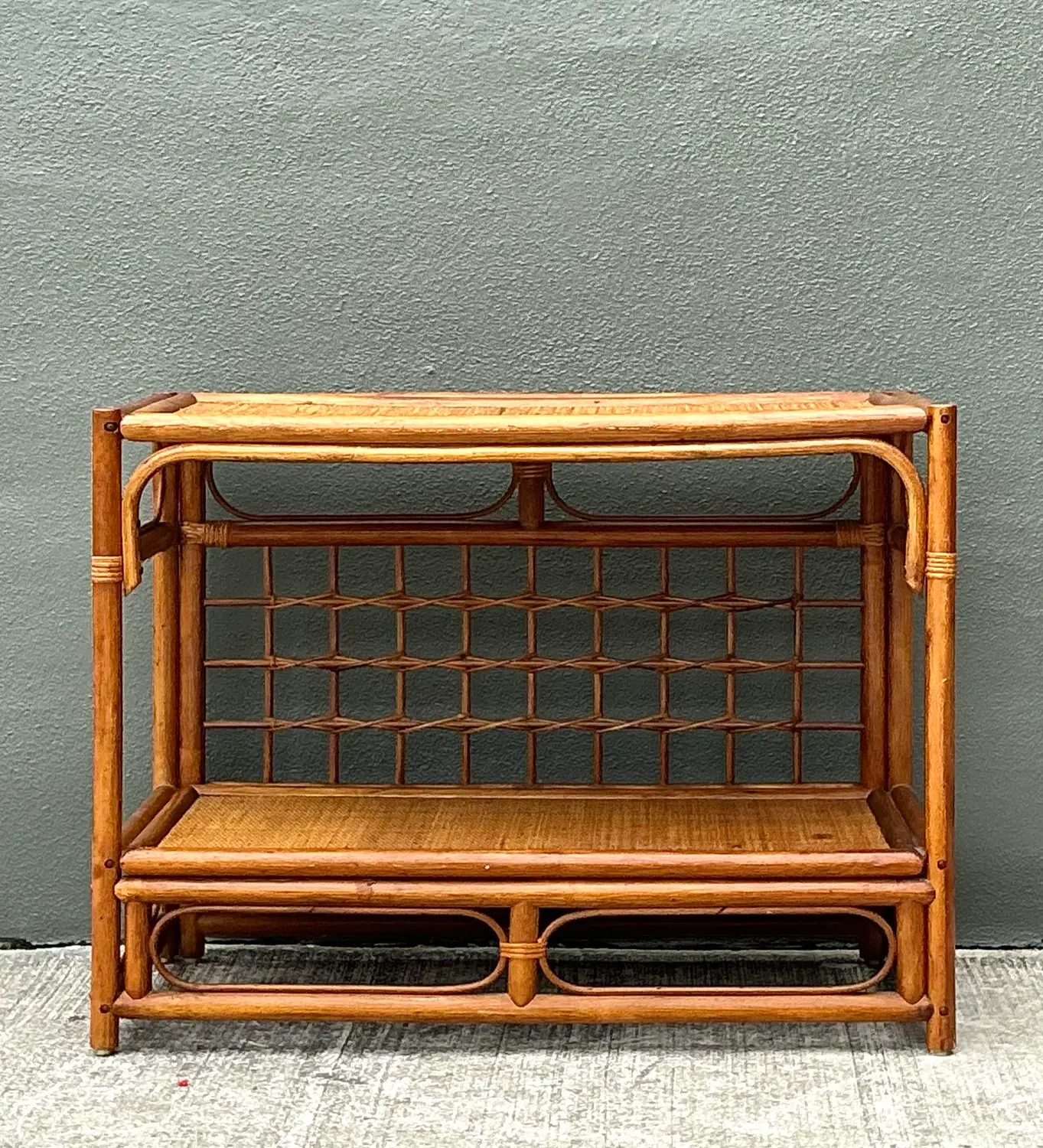 Vintage Grid Rattan Sideboard - Top view