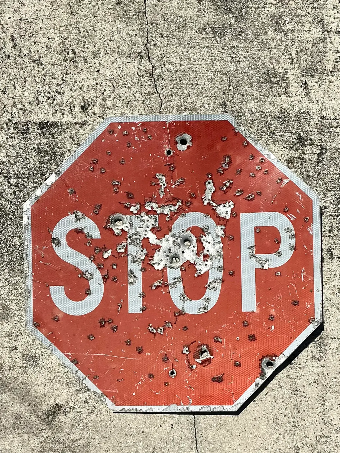 Vintage Gunshot Stop Sign - Top view