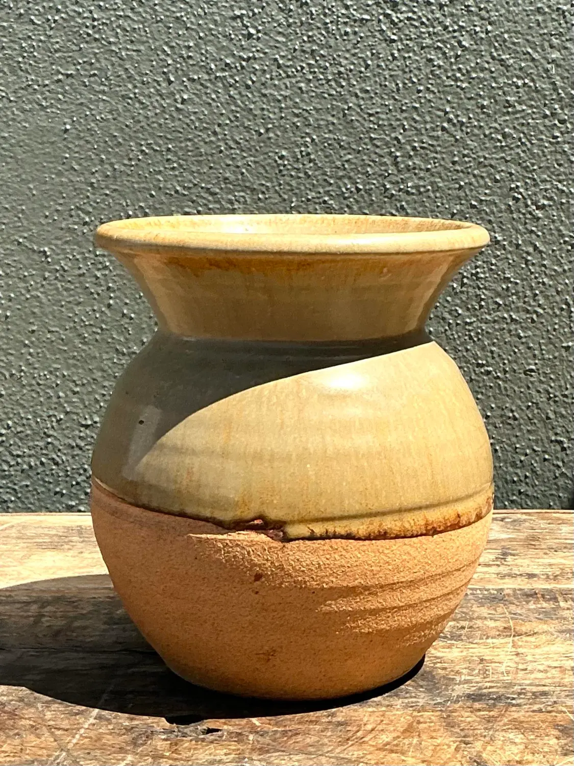 Vintage Half Glaze Pottery Vase - Top view