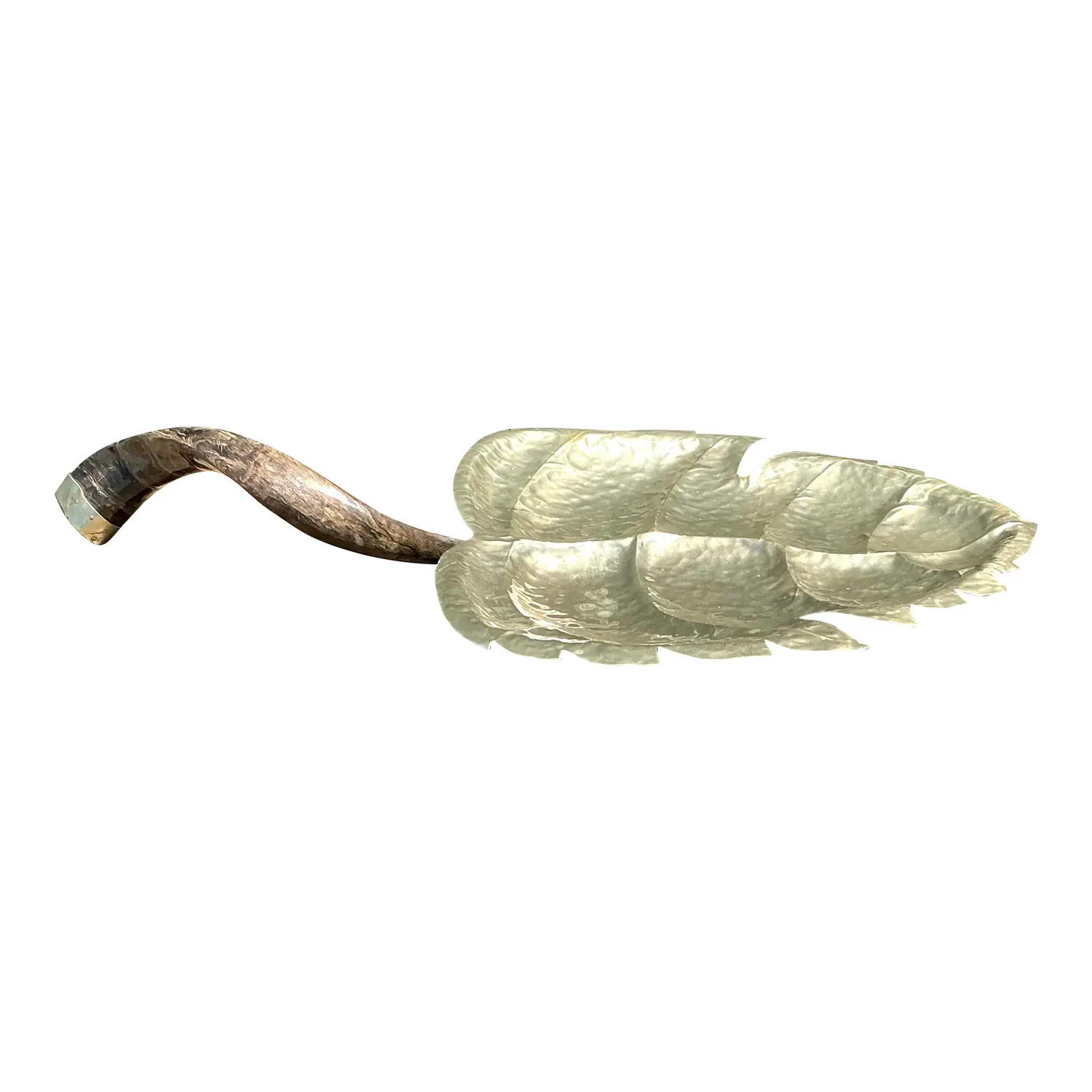 Vintage Hammered Metal Leaf Tray With Horn Handle