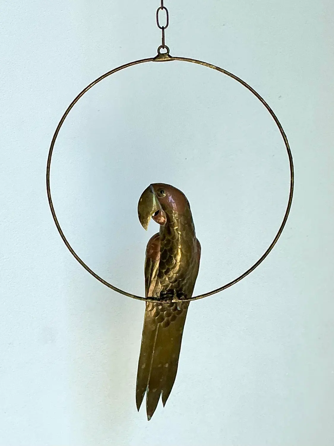Vintage Hammered Metal Parrot on Ring After Sergio Bustamante - Back view