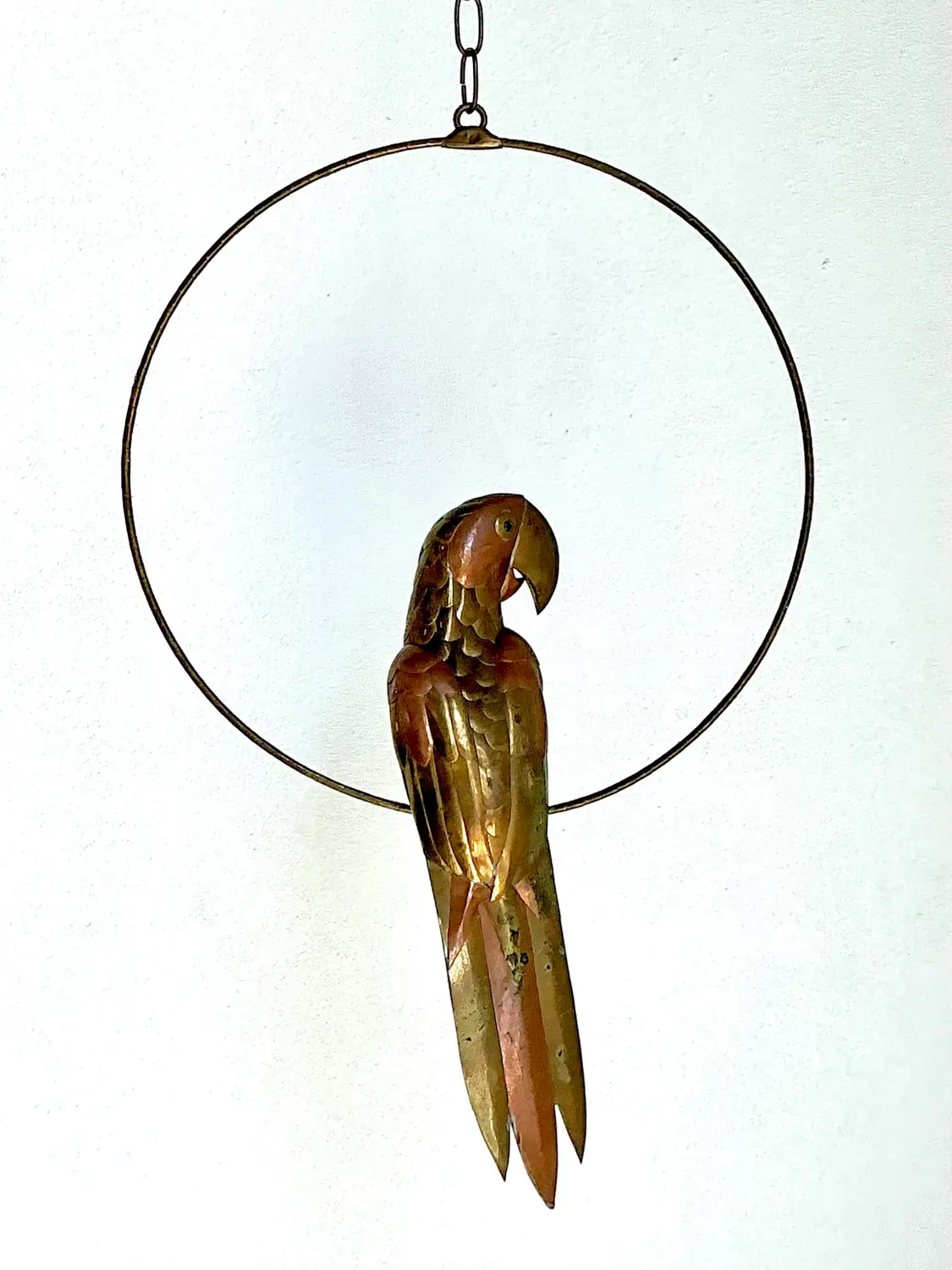 Vintage Hammered Metal Parrot on Ring After Sergio Bustamante - Top view