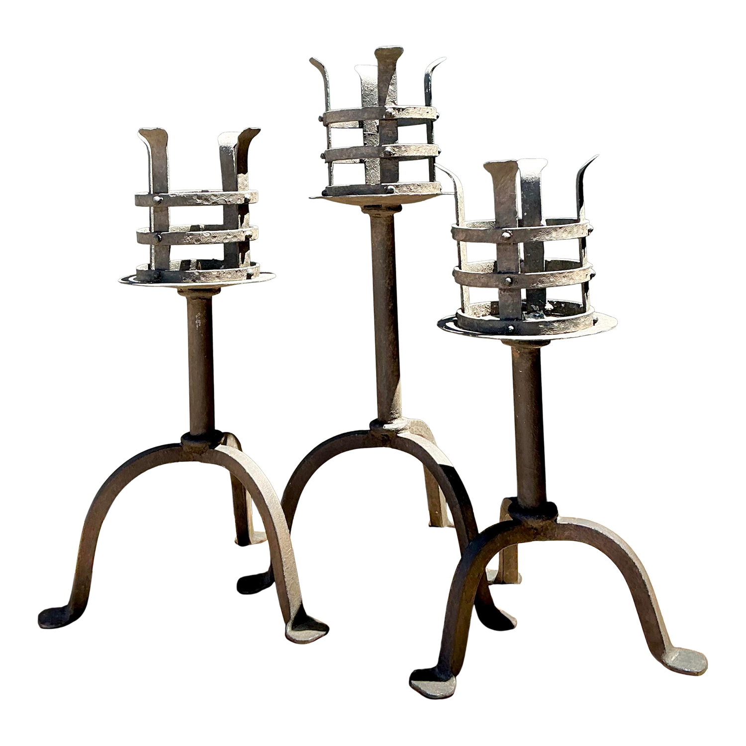 Vintage Hammered Wrought Iron Cage Candlesticks - Set of 3 - Detail view