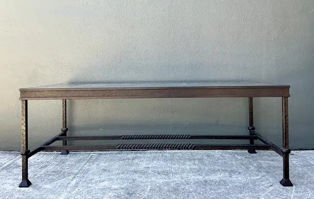 Vintage Hammered Wrought Iron Coffee Table - Side view