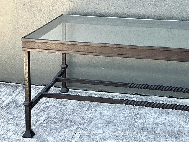 Vintage Hammered Wrought Iron Coffee Table - Top view