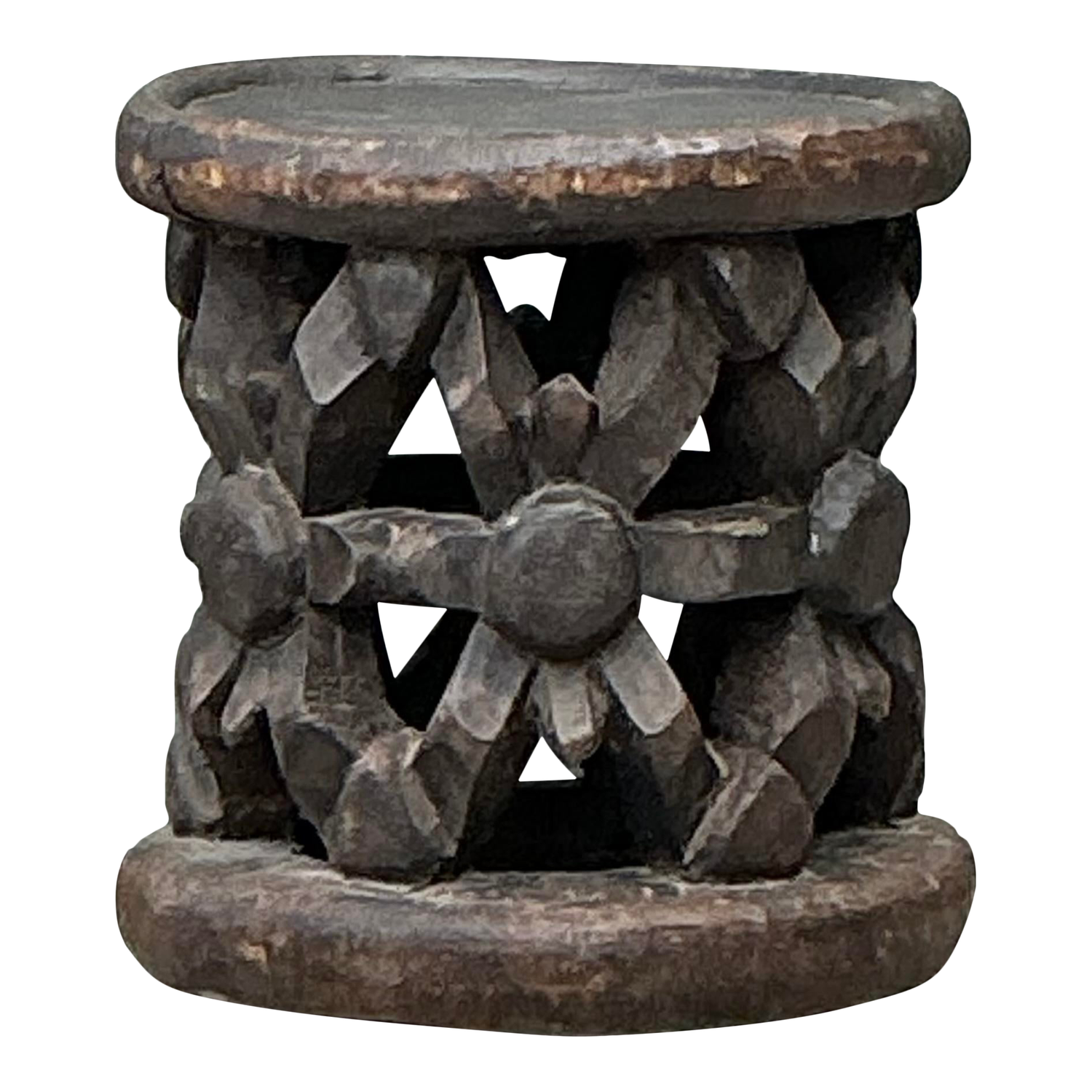 Vintage Hand Carved Bambileke Low Stool - Detail view
