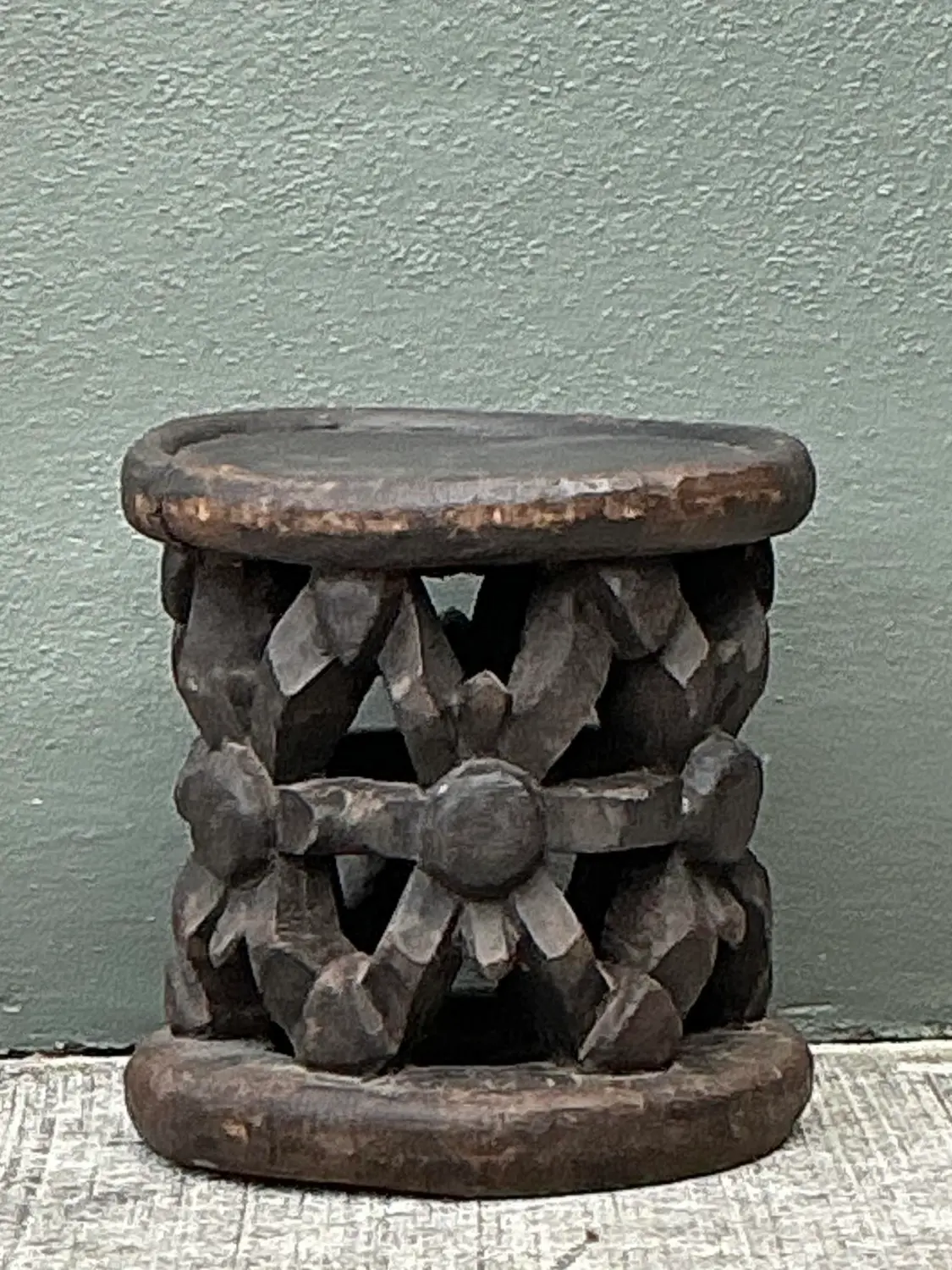 Vintage Hand Carved Bambileke Low Stool - Back view