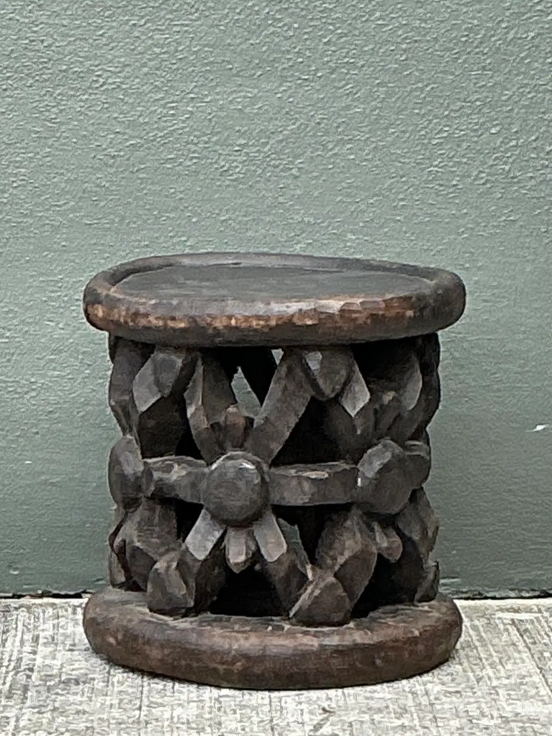 Vintage Hand Carved Bambileke Low Stool - Top view