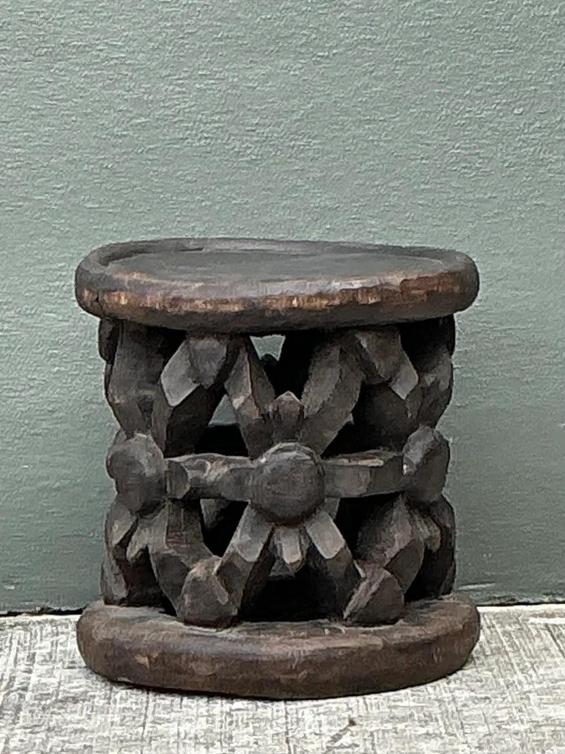 Vintage Hand Carved Bambileke Low Stool - Side view