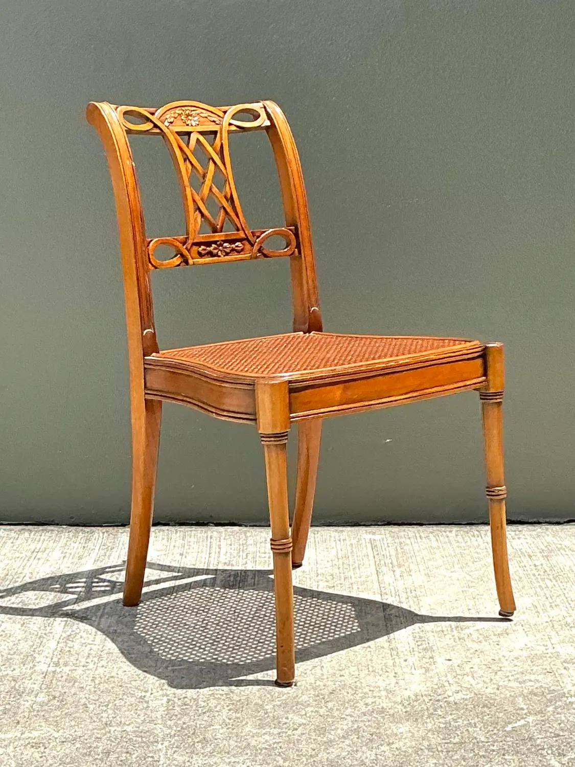 Vintage Hand Carved Cane Side Chair - Top view