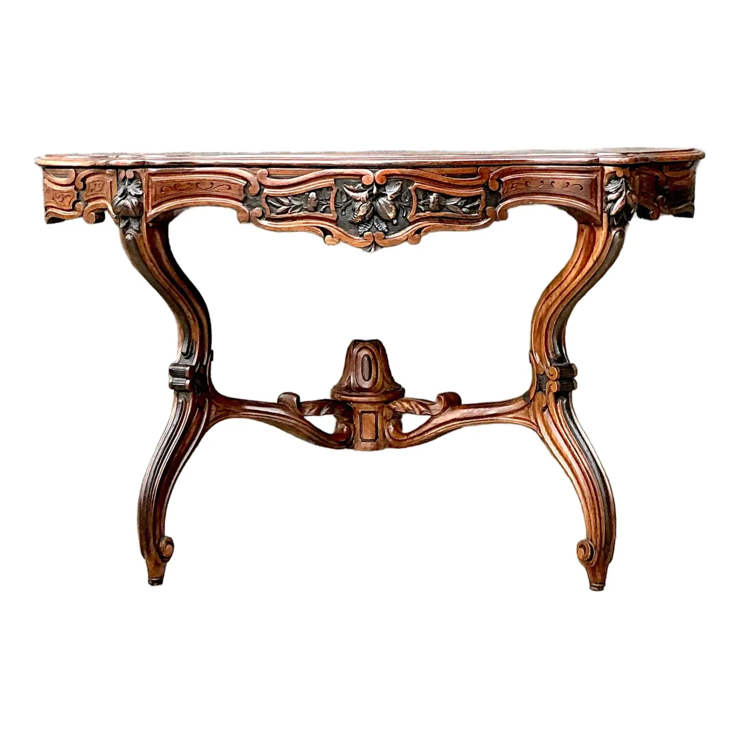 Vintage Hand Carved Demilune Wall Mount Console Table