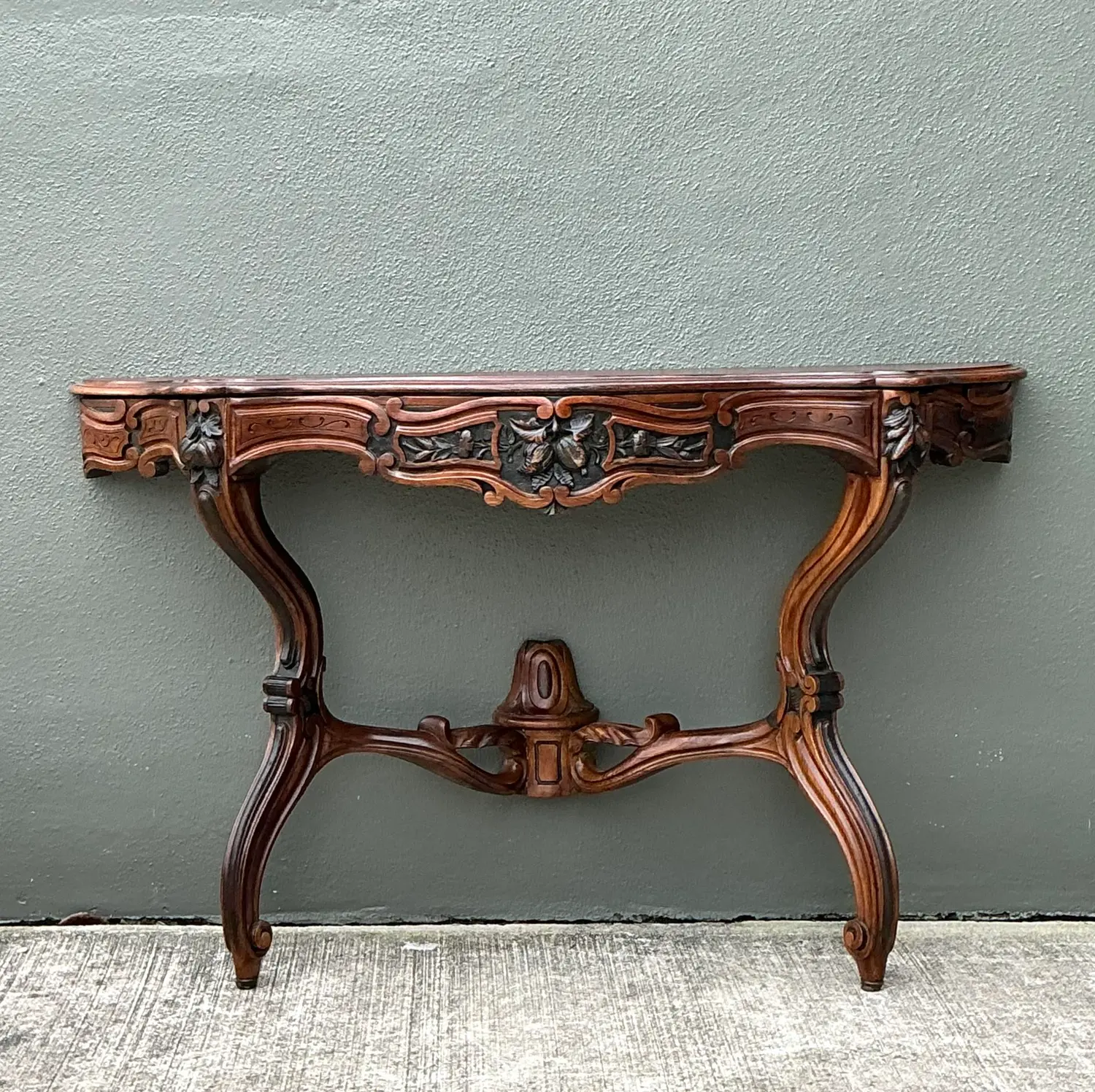 Vintage Hand Carved Demilune Wall Mount Console Table - Detail view