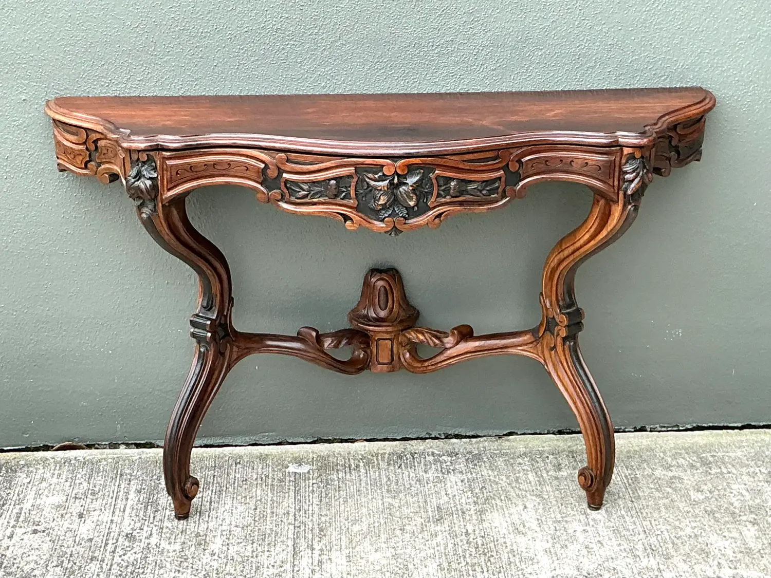 Vintage Hand Carved Demilune Wall Mount Console Table - Back view