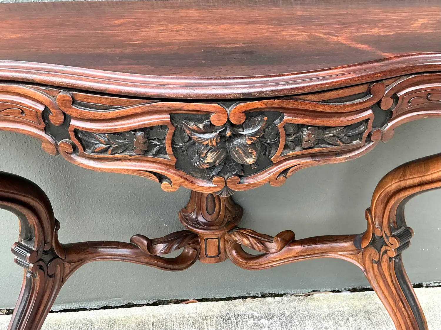 Vintage Hand Carved Demilune Wall Mount Console Table - Top view