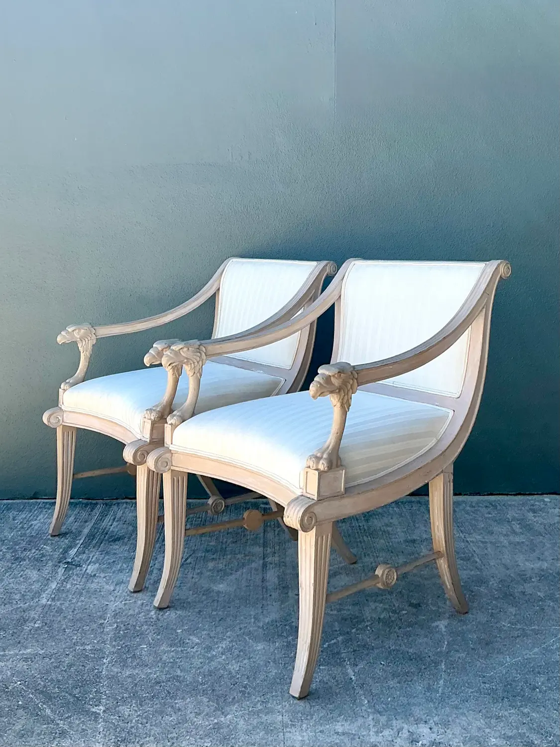 Vintage Hand Carved Eagles Head Lounge Chairs - A Pair - Back view