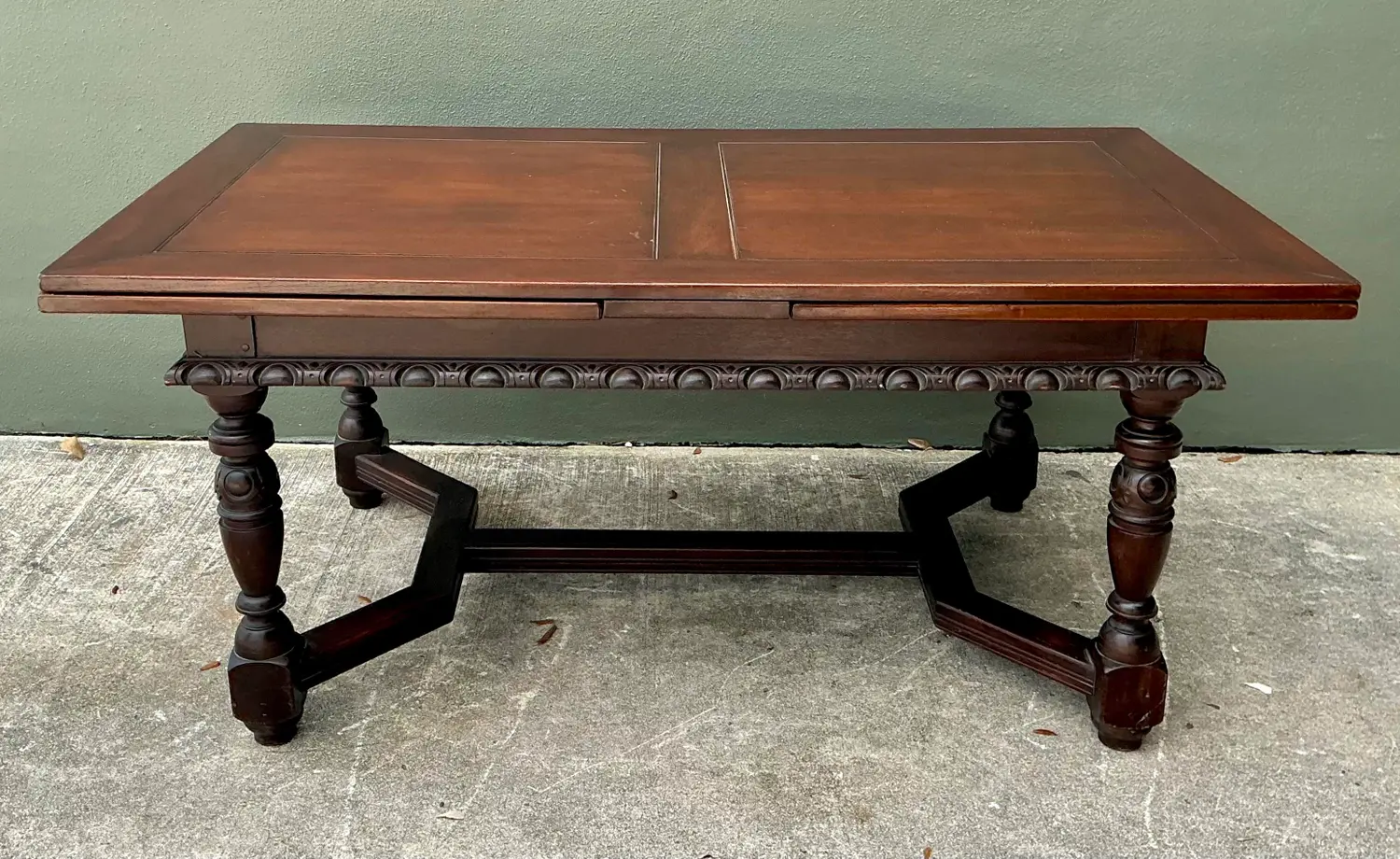 Vintage Hand Carved Extendable Dining Table - Side view
