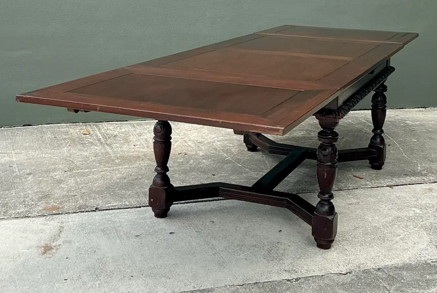 Vintage Hand Carved Extendable Dining Table - Back view