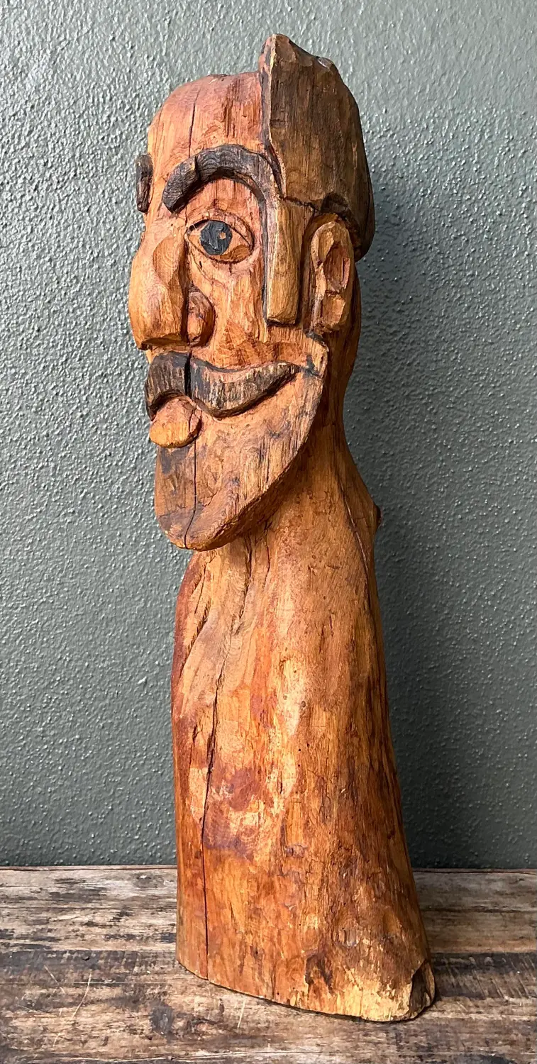 Vintage Hand Carved Man With Mustache - Top view