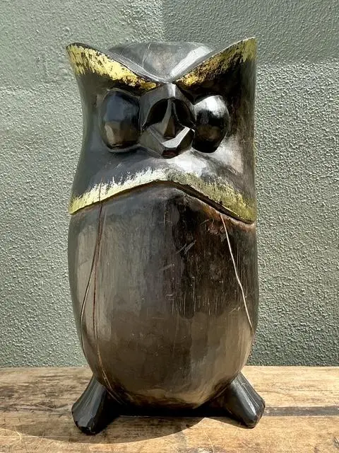 Vintage Hand Carved Owl - Detail view