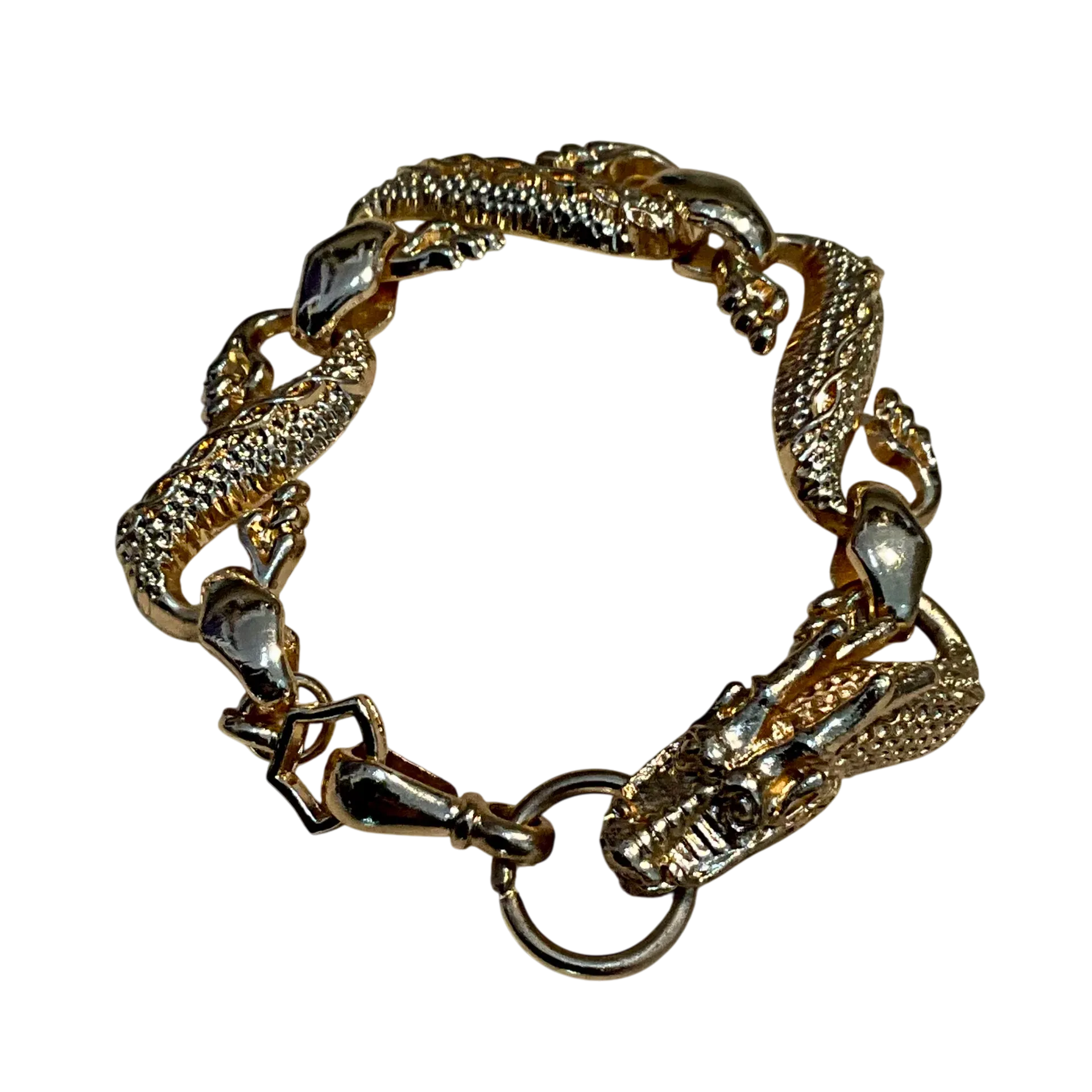 Vintage Hand-Carved Rose Gold Dragon Bracelet - Detail view