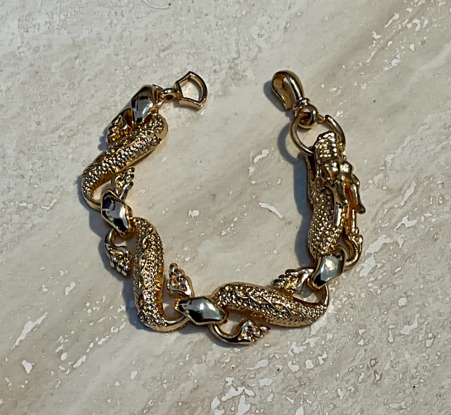 Vintage Hand-Carved Rose Gold Dragon Bracelet - Top view