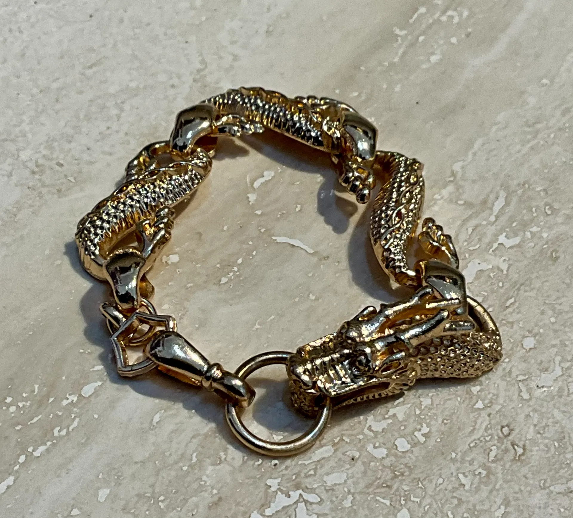 Vintage Hand-Carved Rose Gold Dragon Bracelet - Side view
