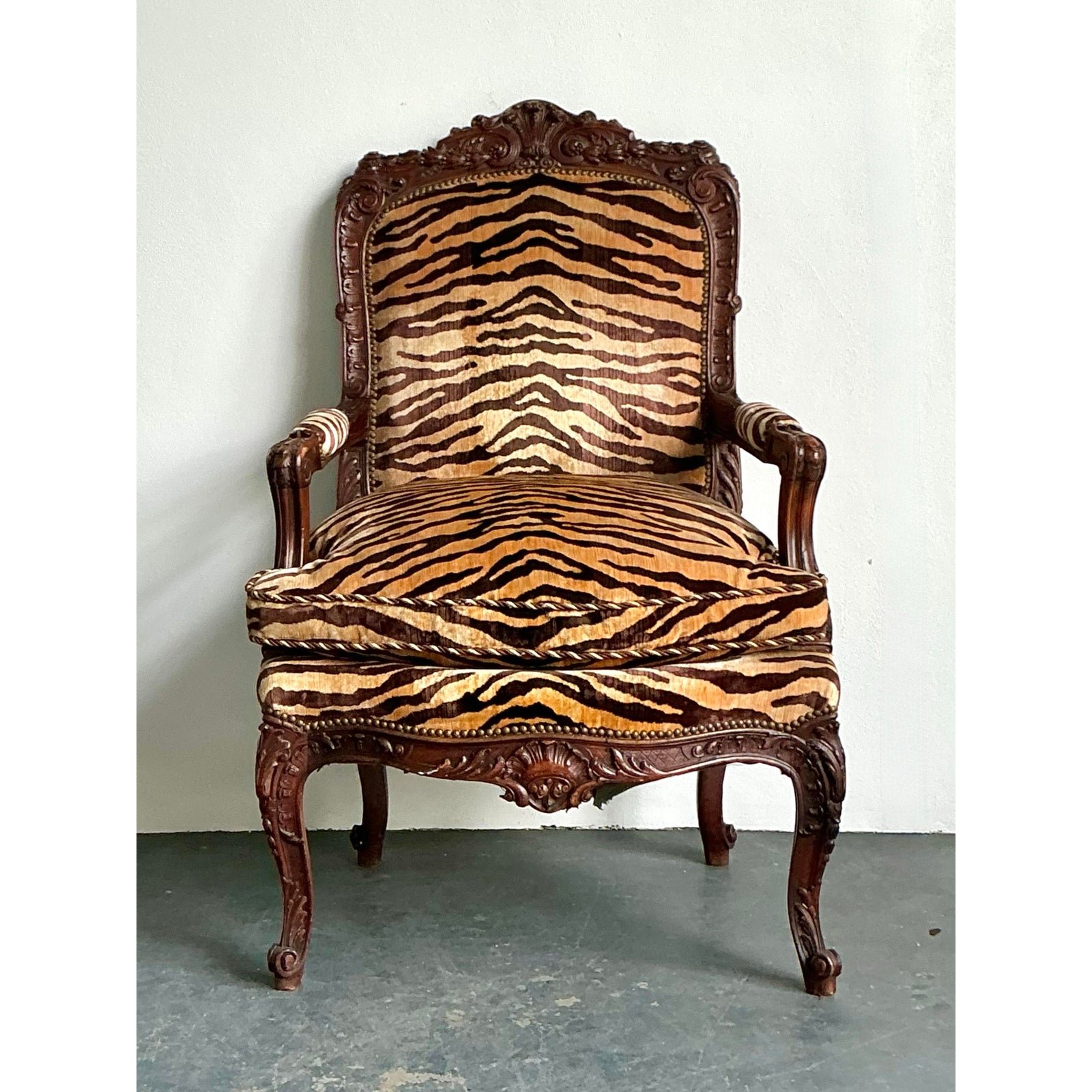 Vintage Hand Carved Scalamandre Fauteuil Chair - Top view