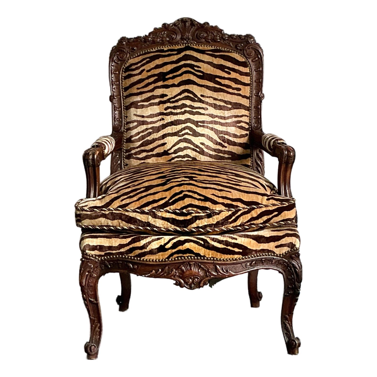 Vintage Hand Carved Scalamandre Fauteuil Chair
